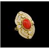 Image 1 : 14KT Yellow Gold 4.40 ctw Coral and Diamond Ring