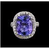 Image 2 : 9.26 ctw Tanzanite and Diamond Ring - 14KT White Gold