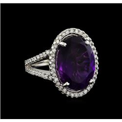 8.32 ctw Amethyst and Diamond Ring - 14KT White Gold