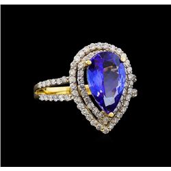 14KT Yellow Gold 3.19 ctw Tanzanite and Diamond Ring