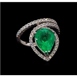 4.01 ctw Emerald and Diamond Ring - 14KT White Gold