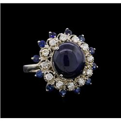 11.35 ctw Blue Star Sapphire and Diamond Ring - 14KT White Gold