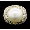 Image 2 : Pearl and Diamond Ring - 18KT Yellow Gold