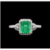 Image 2 : 18KT White Gold 1.44 ctw Emerald and Diamond Ring