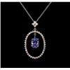 Image 1 : 2.69 ctw Tanzanite and Diamond Pendant With Chain - 14KT White Gold