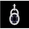 Image 1 : 1.40 ctw Blue Sapphire and Diamond Pendant - 14KT White Gold
