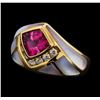 Image 1 : 2.25 ctw Pink Tourmaline, Diamond and Mother of Pearl Ring - 14KT Yellow Gold