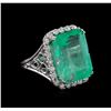 Image 1 : GIA Cert 22.51 ctw Emerald and Diamond Ring - 14KT White Gold