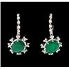 Image 1 : 6.27 ctw Emerald and Diamond Earrings - 14KT White Gold