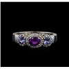 Image 2 : 0.59 ctw Amethyst, Tanzanite, and Diamond Ring - 14KT White Gold