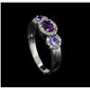 Image 4 : 0.59 ctw Amethyst, Tanzanite, and Diamond Ring - 14KT White Gold