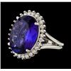 Image 1 : 14.35 ctw Tanzanite and Diamond Ring - 14KT White Gold