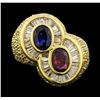 Image 2 : 1 ctw Sapphire, Ruby and Diamond Ring - 18KT Yellow Gold