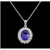 Image 2 : 4.39 ctw Tanzanite and Diamond Pendant With Chain - 14KT White Gold