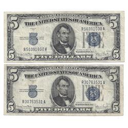 1934 $5 Silver Certificate Currency Lot of 2