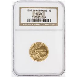 1991-W NGC MS70 Rushmore $5 Gold Coin