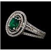 Image 1 : 0.79 ctw Emerald and Diamond Ring - 18KT White Gold