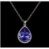 Image 2 : 12.98 ctw Tanzanite and Diamond Pendant With Chain - 14KT White Gold