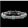 Image 1 : 2.84 ctw Emerald and Diamond Bracelet - 14KT White Gold