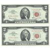 Image 1 : 1963 $2 Uncirculated Red Seal Bill Lot of 2