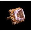 Image 1 : 14KT Rose Gold GIA Certified 25.19 ctw Kunzite and Diamond Ring