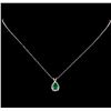 Image 1 : 1.00 ctw Emerald and Diamond Pendant With Chain - 18KT White Gold