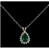 Image 2 : 1.00 ctw Emerald and Diamond Pendant With Chain - 18KT White Gold