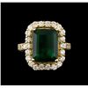 Image 2 : 14KT Yellow Gold 6.96 ctw Emerald and Diamond Ring