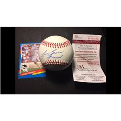 AUTOGRAPHED JOSE CANSECO BASEBALL W/ TRADING CARD & JS COA