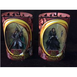 IN BOX LORD OF THE RINGS ACTION FIGURES SOLDAT ROHIRRIM SOLDIER & GRIMA WORMTONGUE W/ ACCESSORIES