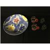 Image 1 : GLASS PAINTED PLATEWITH FOUR GLASS CUPS