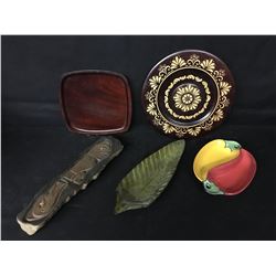 WOOD/GLASS ART LOT 5 ITEMS