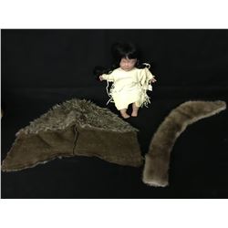 NATIVE ART DOLL/RABBIT FUR LOT 3 ITEMS