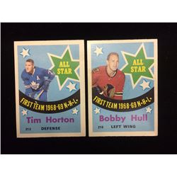 1968-69 TIM HORTON & BOBBY HULL FIRST TEAM ALL STAR TOPPS HOCKEY TRADING CARDS LOT