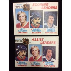 1977-78 SCORING LEADERS #65 & ASSISTS LEADERS #64 HOCKEY TRADING CARDS LOT