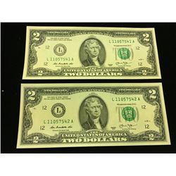 TWO DOLLAR USA SEQUENTIAL BANK NOTES