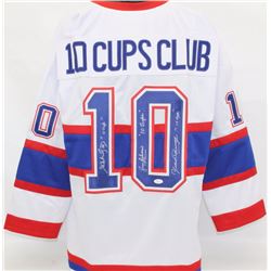 HENRI RICHARD, JEAN BELIVEAU & YVAN COURNOYER SIGNED CANADIANS "10 CUPS CLUB" JERSEY (JSA COA)