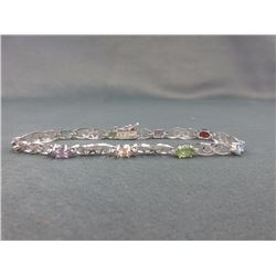 Sterling Silver Multi-Gemstone & Diamond Bracelet