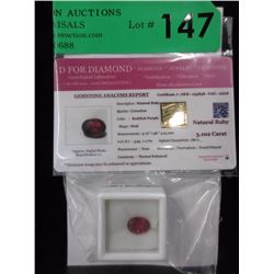 Certified 3.1 CT Oval Cut Ruby Gemstone