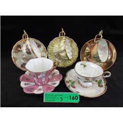 5 Vintage Japanese Teacups & Saucers
