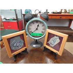Metal Clock & 2 Framed Stone Art