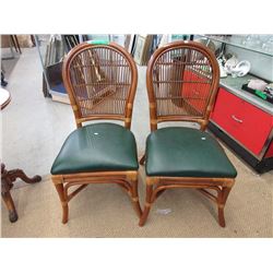 Pair of Bamboo Chairs With Vinyl Upholstered Seats