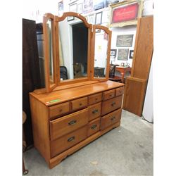 Wood Dresser With Tri Fold Mirror