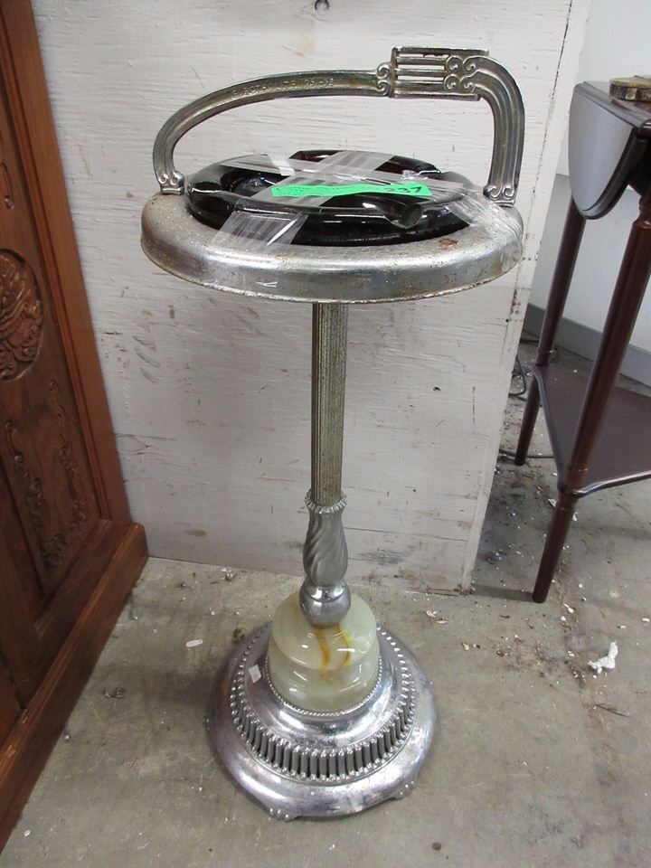 Vintage Ashtray Stand With Onyx in Base