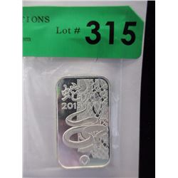 2013 Year of the Snake .999 Silver Art Bar