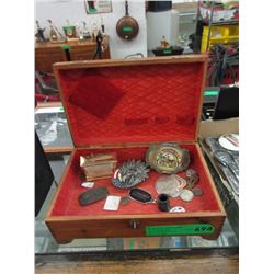 Vintage Wood Box & Contents