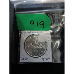 1954 Canadian Silver Canoe Dollar Coin