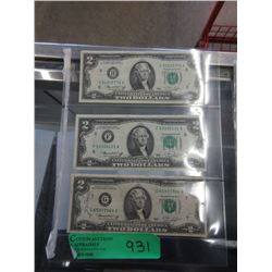 3 USA 1976 $2 Bills