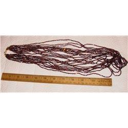 necklace brown & red glass beads - collier