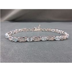 BRACELET - 6CTW LIVELY SKY BLUE TOPAZ & DIAMOND IN STERLING SILVER CROSS OVER DESIGNED LINKS - INCLU